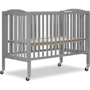imageDream On Me Folding Full Size Convenience Crib In Storm Grey Two Adjustable Mattress Height Positions Comes With Heavy Duty Locking Wheels Flat FoldingStorm Grey