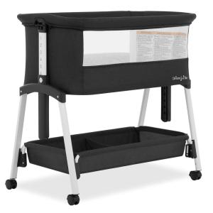 imageDream On Me Calypso Portable Bassinet with Wheels in Grey Quick ampamp Easy Folding Seven Adjustable Height Machine Washable Fabric Portable and Packable Bedside BassinetBlack