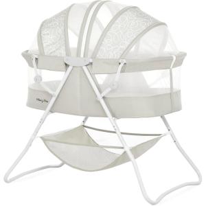 imageDream On Me Karley Bassinet in Blue ampamp Grey Lightweight Portable Baby Bassinet Quick Fold and Easy to Carry  Adjustable Double Canopy Indoor and Outdoor Bassinet with Large Storage BasketGrey