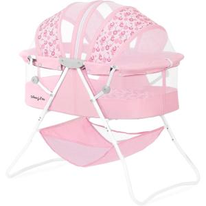 imageDream On Me Karley Bassinet in Blue ampamp Grey Lightweight Portable Baby Bassinet Quick Fold and Easy to Carry  Adjustable Double Canopy Indoor and Outdoor Bassinet with Large Storage BasketPink