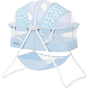 imageDream On Me Karley Bassinet in Blue ampamp Grey Lightweight Portable Baby Bassinet Quick Fold and Easy to Carry  Adjustable Double Canopy Indoor and Outdoor Bassinet with Large Storage BasketLight Blue