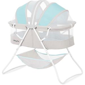 imageDream On Me Karley Bassinet in Blue ampamp Grey Lightweight Portable Baby Bassinet Quick Fold and Easy to Carry  Adjustable Double Canopy Indoor and Outdoor Bassinet with Large Storage BasketBlue  Grey
