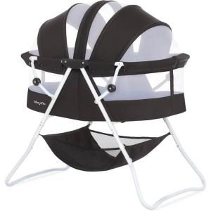 imageDream On Me Karley Bassinet in Blue ampamp Grey Lightweight Portable Baby Bassinet Quick Fold and Easy to Carry  Adjustable Double Canopy Indoor and Outdoor Bassinet with Large Storage BasketBlack