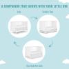 imageDream On Me Clover 4in1 Modern Island Crib with Rounded Spindles in Olive Convertible Crib MidCentury Meets Modern Coordinates with The Clover Changing CounterWhite