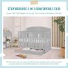 imageDream On Me Storybrooke 5 in 1 Convertible Crib with Under Drawer in Pebble Grey JPMA ampamp Greenguard Gold Certified Made of Sustainable Pinewood NonToxic WaterBased Paint Finish