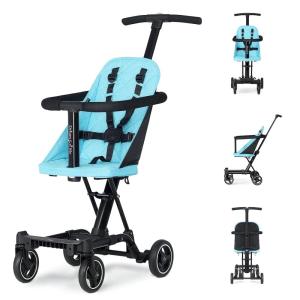 imageDream On Me Lightweight And Compact Coast Rider Stroller With One Hand Easy Fold Adjustable Handles And Soft Ride Wheels GreySky Blue