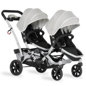 imageDream On Me Track Tandem Double Umbrella Stroller in Black Lightweight Double Stroller for Infant and Toddler MultiPosition Reversible ampamp Reclining Seats Large Storage Basket and CanopyLight Grey
