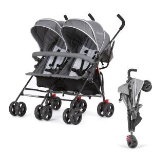 imageDream On Me Volgo Twin Umbrella Stroller in Mint Lightweight Double Stroller for Infant ampamp Toddler Compact Easy Fold Large Storage Basket Large and Adjustable CanopyGray