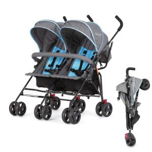 imageDream On Me Volgo Twin Umbrella Stroller in Mint Lightweight Double Stroller for Infant ampamp Toddler Compact Easy Fold Large Storage Basket Large and Adjustable CanopyBlue