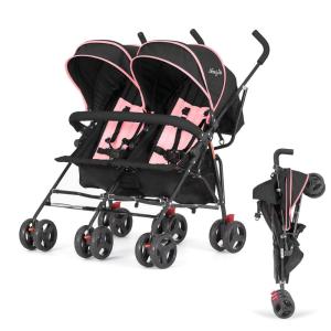 imageDream On Me Volgo Twin Umbrella Stroller in Mint Lightweight Double Stroller for Infant ampamp Toddler Compact Easy Fold Large Storage Basket Large and Adjustable CanopyPink