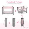 imageDream On Me Zodiak Portable Playard in Black Lightweight Packable and Easy Setup Baby Playard Breathable Mesh Sides and Soft Fabric  Comes with a Removable Padded MatGrey and Pink
