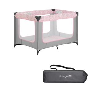 imageDream On Me Zodiak Portable Playard in Black Lightweight Packable and Easy Setup Baby Playard Breathable Mesh Sides and Soft Fabric  Comes with a Removable Padded MatGrey and Pink