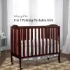 imageDream On Me 3 in 1 Portable Folding Stationary Side Crib in Steel Grey Greenguard Gold Certified Safety Wheels with Locking Casters Convertible 3 Mattress HeightsEspresso