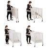 imageDream On Me 3 in 1 Portable Folding Stationary Side Crib in Steel Grey Greenguard Gold Certified Safety Wheels with Locking Casters Convertible 3 Mattress HeightsWhite
