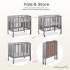 imageDream On Me 3 in 1 Portable Folding Stationary Side Crib in Steel Grey Greenguard Gold Certified Safety Wheels with Locking Casters Convertible 3 Mattress HeightsSteel Grey