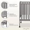 imageDream On Me 3 in 1 Portable Folding Stationary Side Crib in Steel Grey Greenguard Gold Certified Safety Wheels with Locking Casters Convertible 3 Mattress HeightsSteel Grey