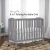 imageDream On Me 3 in 1 Portable Folding Stationary Side Crib in Steel Grey Greenguard Gold Certified Safety Wheels with Locking Casters Convertible 3 Mattress HeightsSteel Grey