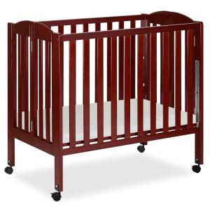 imageDream On Me 3 in 1 Portable Folding Stationary Side Crib in Steel Grey Greenguard Gold Certified Safety Wheels with Locking Casters Convertible 3 Mattress HeightsCherry