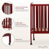 imageDream On Me FullSize 2in1 Folding Baby Crib in Natural GreenGuard Gold ampamp JPMA Portable Patented Quick Folding System Strong Wheels 2 Adjustable Mattress HeightsCherry