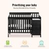 imageDream On Me Jayden 4in1 Mini Convertible Baby Crib and Changer in Seagrass Greenguard Gold Certified NonToxic Finish New Zealand Pinewood 1quot Mattress PadBlack