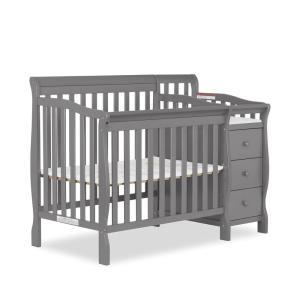 imageDream On Me Jayden 4in1 Mini Convertible Baby Crib and Changer in Seagrass Greenguard Gold Certified NonToxic Finish New Zealand Pinewood 1quot Mattress PadStorm Grey