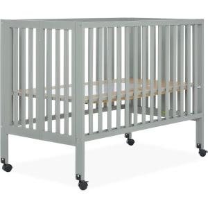 imageDream On Me Quinn FullSize Portable Baby Crib in White GreenGuard Gold ampamp JPMA Patented Quick Fold System Adjustable Mattress Support Smooth Wheels Compact Design Safe Sleep AssuranceCool Grey