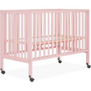 imageDream On Me Quinn FullSize Portable Baby Crib in White GreenGuard Gold ampamp JPMA Patented Quick Fold System Adjustable Mattress Support Smooth Wheels Compact Design Safe Sleep AssurancePink