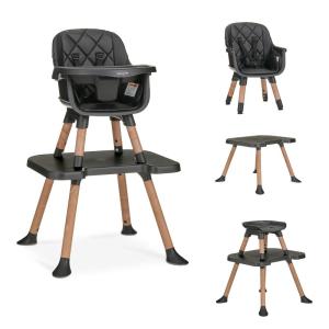 imageDream On Me Luna 4in1 Convertible Baby High Chair in Black Transforms into Booster Toddler Seat ampamp Table Set Adjustable and Removable Tray Portable High ChairBlack