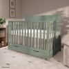 image:imageFisherPrice Meadowbrook 4in1 Convertible Full Size Baby Crib with Drawer Wooden Nursery Furniture Converts to Toddler Bed with Guardrail Daybed amp FullSize Bed GGG amp BSA Certified Meadow GreenMeadow Green