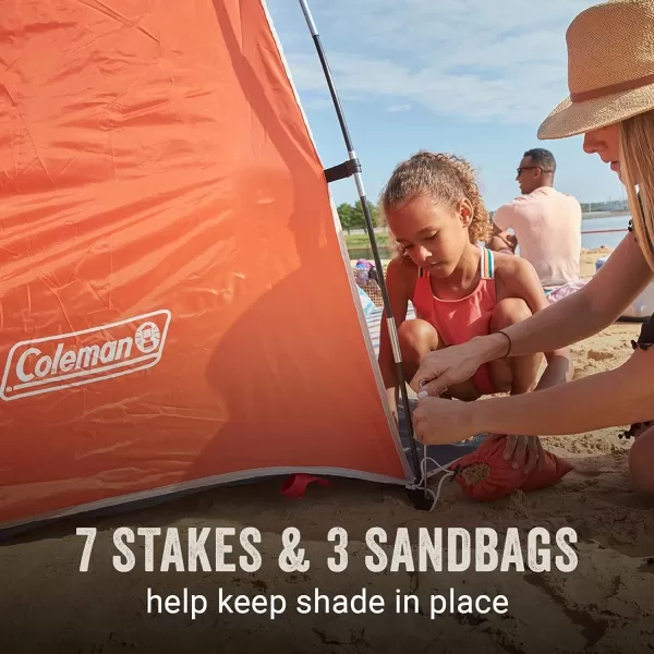 Coleman Beach Shade Canopy Tent, Lightweight &amp; Portable Beach Shade Sets Up in 5 Minutes, UPF 50+ Sun Protection Includes Sand Bags &amp; Stakes to Withstand Wind, Great for Beach, Park, Yard, Picnics