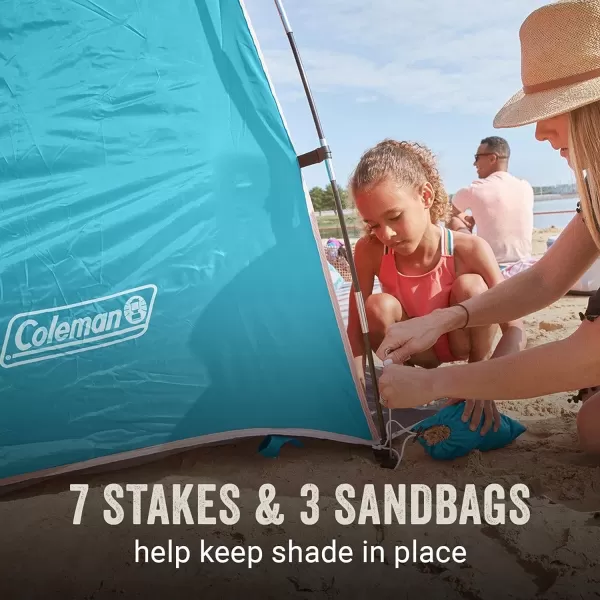 Coleman Beach Shade Canopy Tent, Lightweight &amp; Portable Beach Shade Sets Up in 5 Minutes, UPF 50+ Sun Protection Includes Sand Bags &amp; Stakes to Withstand Wind, Great for Beach, Park, Yard, Picnics