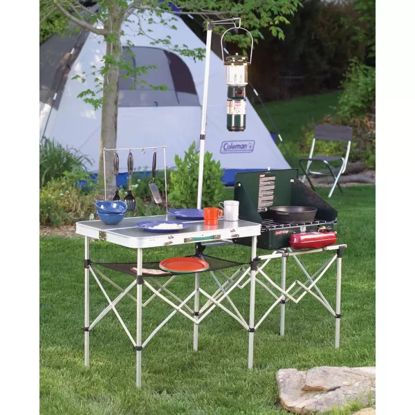 Coleman Pack-Away Portable Camp Kitchen, Outdoor Folding Kitchen with Spacious Prep Area, Side Table, Lantern Holder, Hanging Hooks, &amp; Mesh Shelf; Great for Camping, Tailgating, Grilling &amp; More