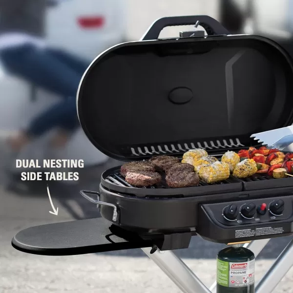 Coleman RoadTrip 285 Portable Stand-Up Propane Grill, Gas Grill with 3 Adjustable Burners &amp; Instastart Push-Button Ignition; Great for Camping, Tailgating, BBQ, Parties, Backyard, Patio &amp; More