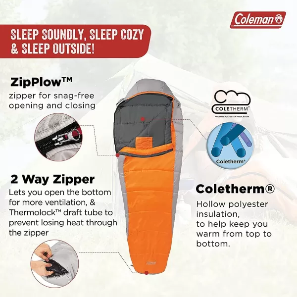 Coleman Silverton Cold-Weather Sleeping Bag, 0°F/25°F Adult Sleeping Bag with Heat Insulation, Stuff Sack, and No-Snag Zipper; Fits Campers up to 6ft 2 in