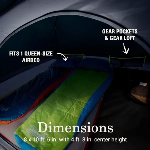 Coleman Skydome Camping Tent with Dark Room Technology and Screened Porch, Weatherproof 4/6 Person Tent Blocks 90% of Sunlight, Sets Up in 5 Minutes, and Includes Extra Storage/Sleeping Place