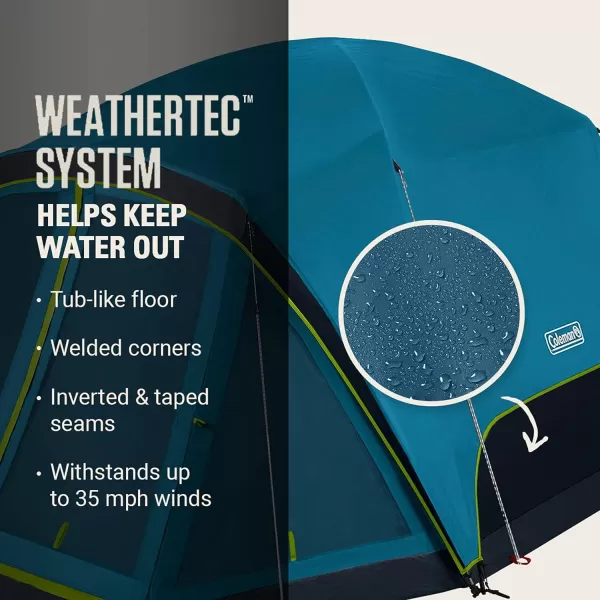 Coleman Skydome Camping Tent with Dark Room Technology and Screened Porch, Weatherproof 4/6 Person Tent Blocks 90% of Sunlight, Sets Up in 5 Minutes, and Includes Extra Storage/Sleeping Place