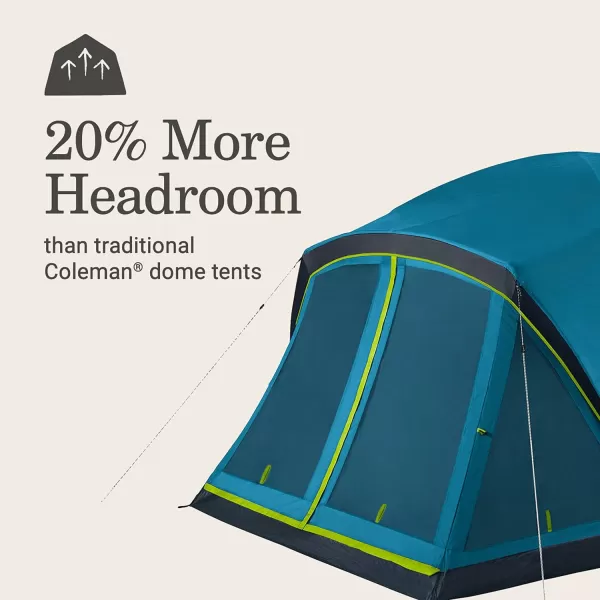 Coleman Skydome Camping Tent with Dark Room Technology and Screened Porch, Weatherproof 4/6 Person Tent Blocks 90% of Sunlight, Sets Up in 5 Minutes, and Includes Extra Storage/Sleeping Place