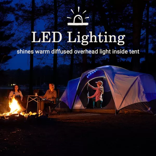 Coleman Skydome Camping Tent with LED Lights, Weatherproof 4/8 Person Family Tent Includes Pre-Attached Poles, Rainfly, Carry Bag, Ventilation and LED Lighting System, Sets Up in 5 Minutes