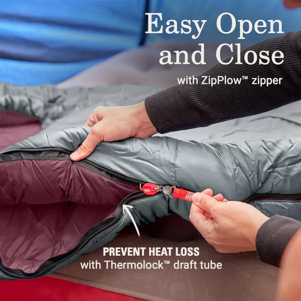 Coleman Tidelands Mummy Sleeping Bag, Cool-Weather 30°F/40°F/50°F Camping Sleeping Bag for Adults with Insulation, Heat Retention, and Easy-Zip, Big &amp; Tall