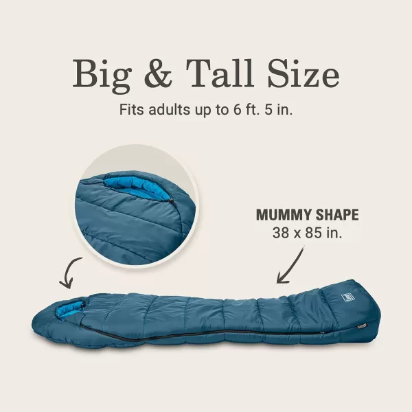 Coleman Tidelands Mummy Sleeping Bag, Cool-Weather 30°F/40°F/50°F Camping Sleeping Bag for Adults with Insulation, Heat Retention, and Easy-Zip, Big &amp; Tall