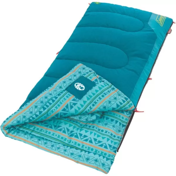 Coleman Kids 50°F Sleeping Bag, Comfortable Youth Sleeping Bag for Sleepovers &amp; Camping, Fits Children up to 5ft Tall, Glow in The Dark Design, Stuff Sack Included, Machine Washable