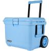 imageColeman Pro HeavyDuty 55qt Wheeled UltraLight Premium Hard Cooler ExtraThick Insulation Keeps Ice up to 5 Days 92Can Capacity HeavyDuty WheelsBlue Sky