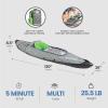 imageSevylor QuickPak K5 24 Gauge PVC Polyester 1 Person Inflatable Kayak wHand Pump Paddle Double Lock Valves and Easy To Carry Backpack System Gray