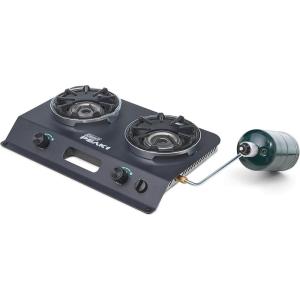 imageColeman PEAK1 Portable 2Burner Camping Stove Matchless Lighting Premium Cast Iron Grates 20000 BTUs Power ideal for Camping Tailgating and Grilling