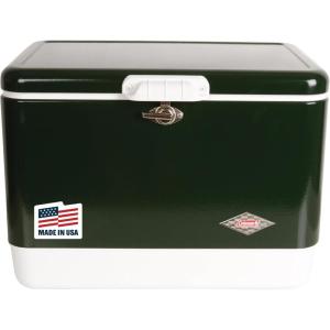 imageColeman Vintage 54qt Steel Belted Cooler Keeps Ice Up to 4 Days 85Can Capacity Hard Cooler with Drain ampamp HaveASeat LidGreen