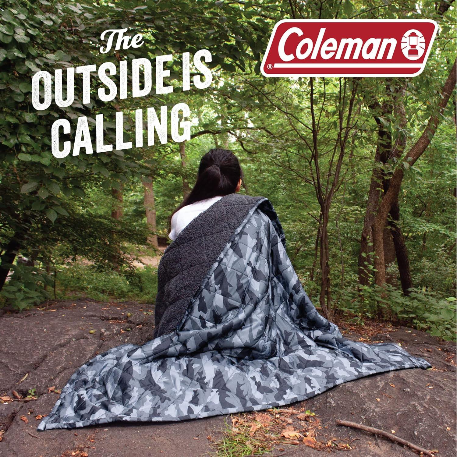 imageCathay Home Coleman Indoor Outdoor Reversible Water Resistant and Sherpa Throw Blanket 50x60 Inch Light BlueBlue