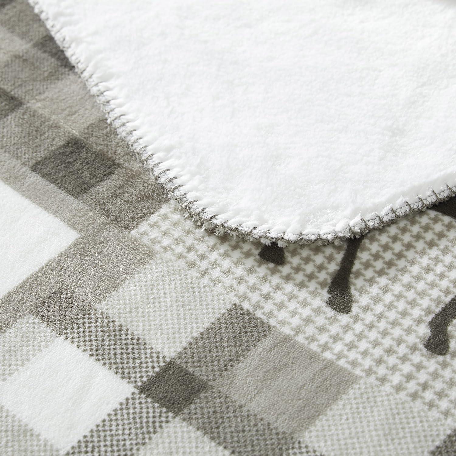 imageCathay Home Coleman Indoor Outdoor Reversible Water Resistant and Sherpa Throw Blanket 50x60 Inch Light BlueDark Taupe