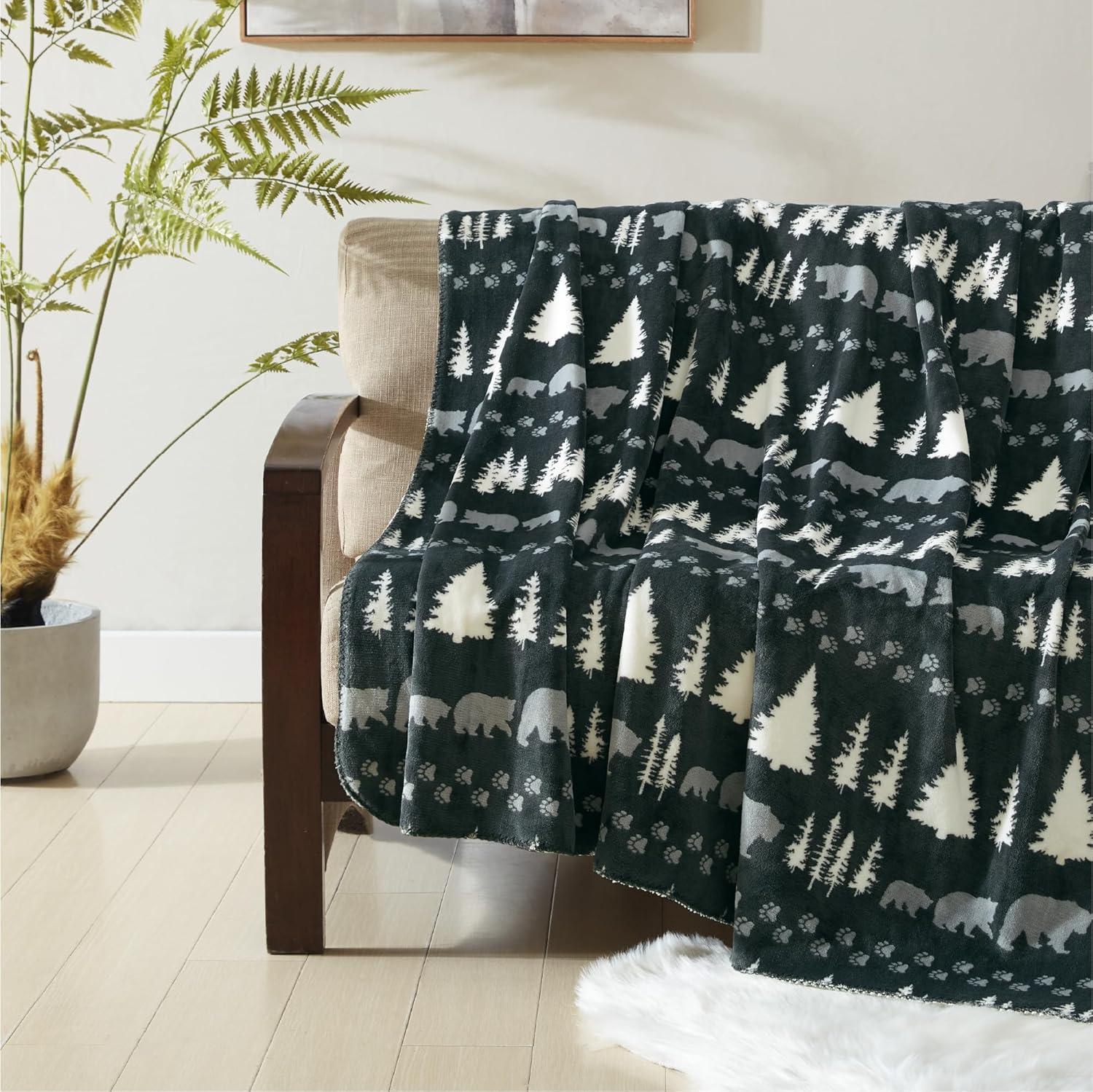 imageCathay Home Coleman Indoor Outdoor Reversible Water Resistant and Sherpa Throw Blanket 50x60 Inch Light BlueGrey