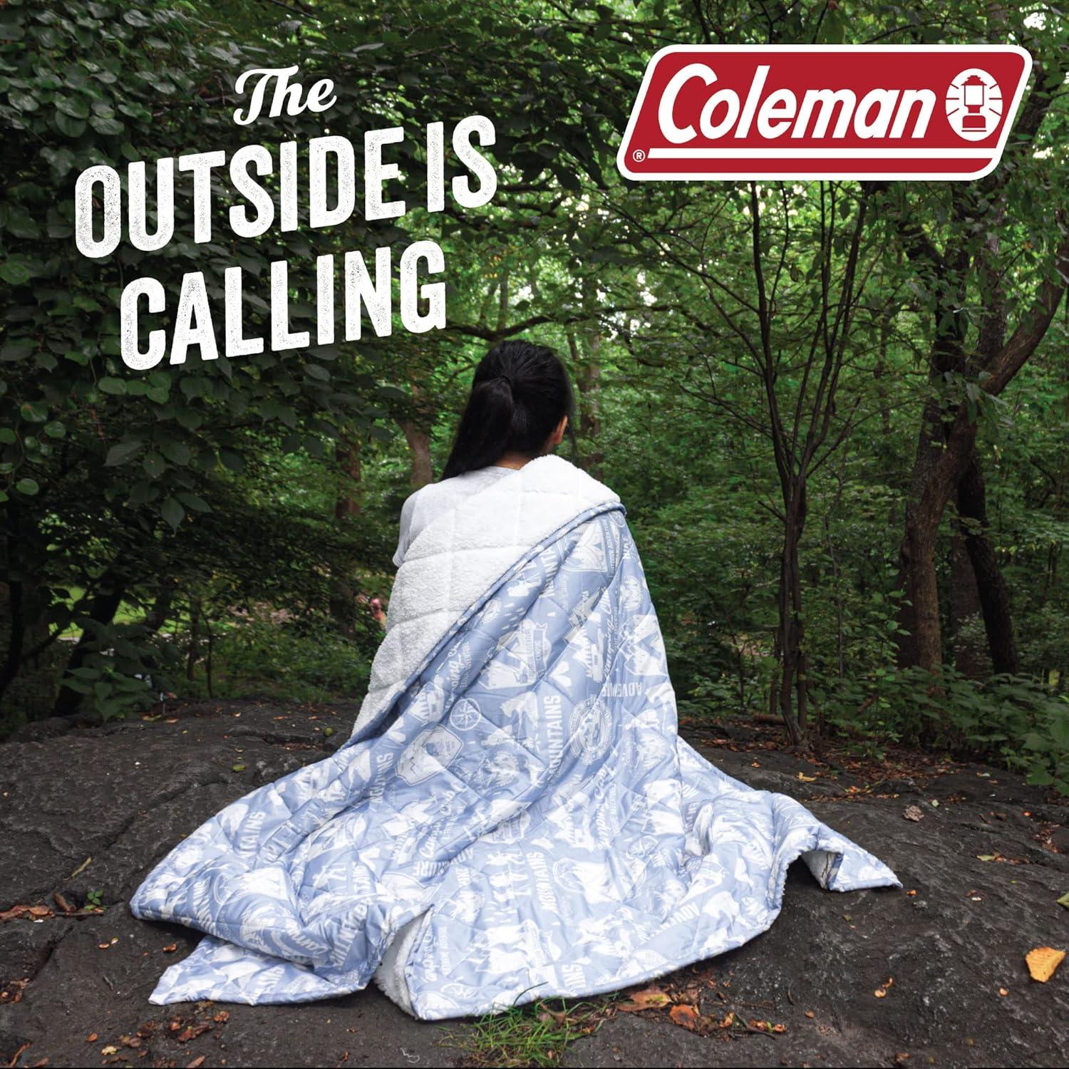 imageCathay Home Coleman Indoor Outdoor Reversible Water Resistant and Sherpa Throw Blanket 50x60 Inch Light BlueLight Blue