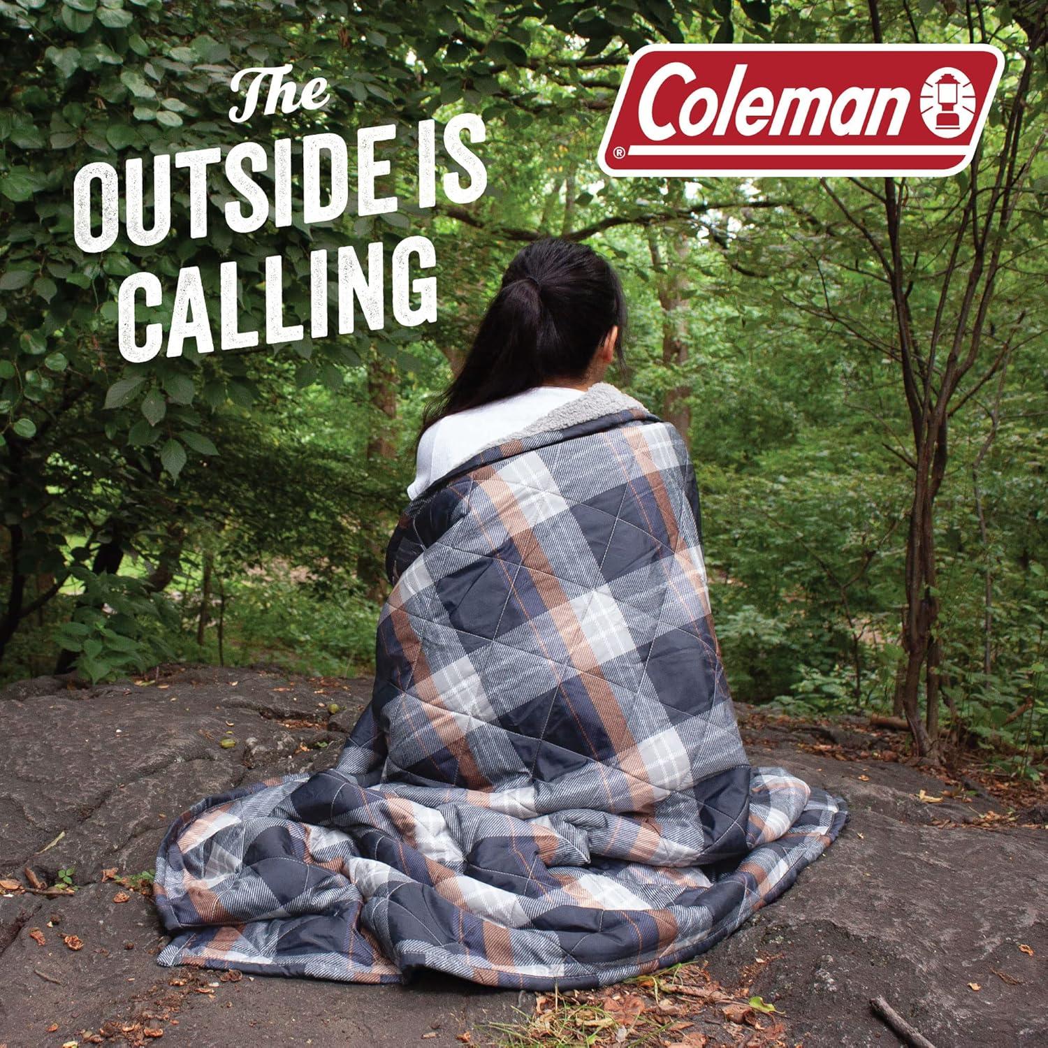imageCathay Home Coleman Indoor Outdoor Reversible Water Resistant and Sherpa Throw Blanket 50x60 Inch Light BlueNavy